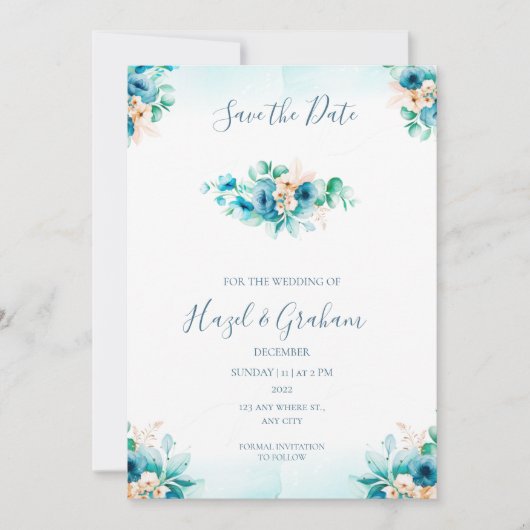 Invitation Faire part de mariage sarcelle (Devant)