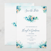 Invitation Faire part de mariage sarcelle (Devant / Derrière)