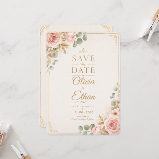 Invitation Faire part de mariage 'Save the Date' (Devant/Arrière en situation)