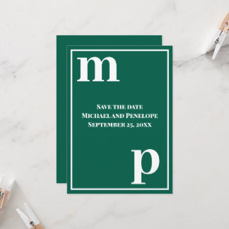Invitation Faire part de mariage tendance à monogramme vert é