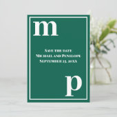 Invitation Faire part de mariage tendance à monogramme vert é (Debout devant)