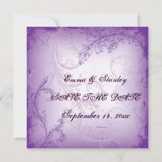 Invitation Faire part de mariage vintage lilas violet à motif (Devant)
