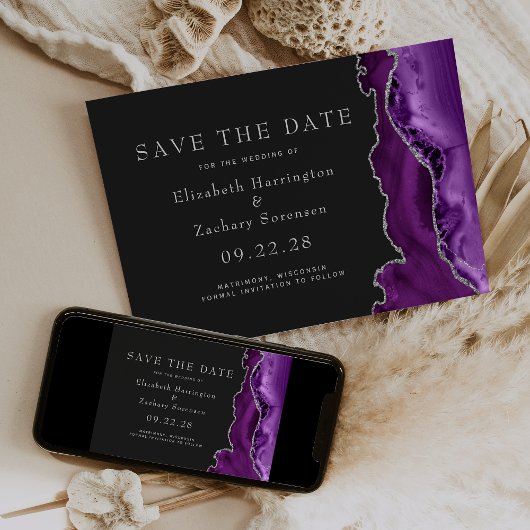 Invitation Faire part de mariage Violet Agate Argenté Foncé