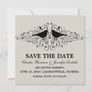 Invitation Faire part de mise en garde Beige Love Bird Swirls