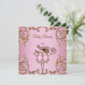 Invitation Faire part de naissance bébé fille Rose Marron Or (Debout devant)