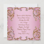 Invitation Faire part de naissance bébé fille Rose Marron Or (Dos)