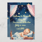 Invitation "Faire-Part de Naissance de Bébé Garçon Endormi (Devant / Derrière)