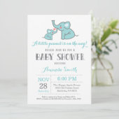 Invitation Faire part de naissance éléphant Aqua et Gris (Debout devant)