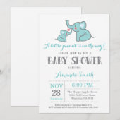 Invitation Faire part de naissance éléphant Aqua et Gris (Devant / Derrière)