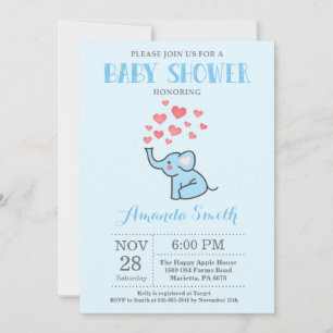 Invitation Faire part de naissance éléphant bleu et gris