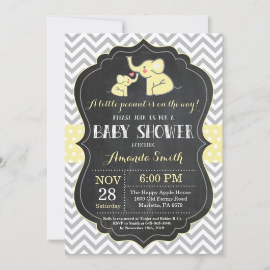 Invitation Faire part de naissance éléphant jaune et gris (Devant)