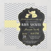 Invitation Faire part de naissance éléphant jaune et gris (Devant / Derrière)