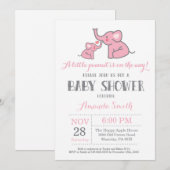 Invitation Faire part de naissance éléphant Rose et Gris (Devant / Derrière)