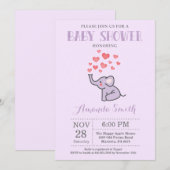 Invitation Faire part de naissance éléphant violet et gris (Devant / Derrière)