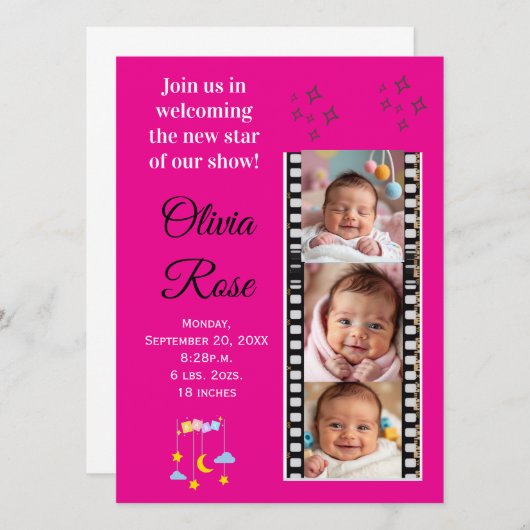 Invitation Faire-part de naissance Étoile de bébé (Devant / Derrière)