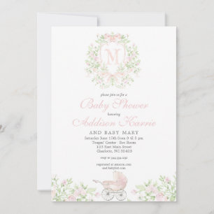 Invitation Faire part de naissance fille à monogramme