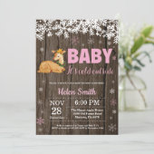 Invitation Faire part de naissance fille hiver cerf rustique (Debout devant)