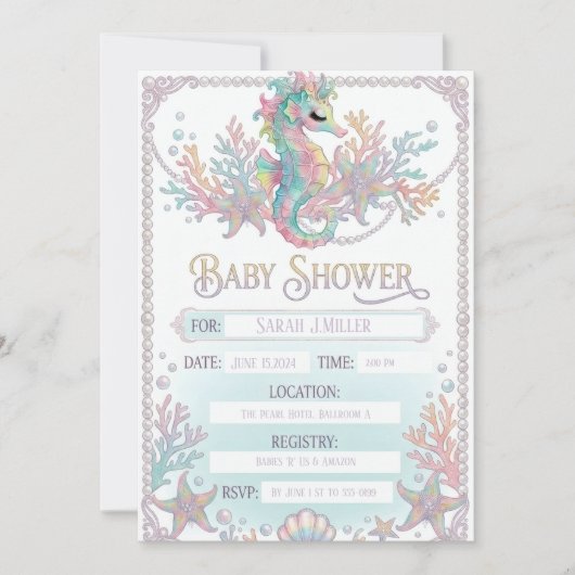 Invitation "Faire-part de naissance Licorne de mer Mignon (Devant)
