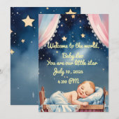 Invitation "Faire-part de naissance pour bébé garçon endormi (Devant / Derrière)