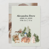 Invitation Faire part de naissance Rustique Aquarelle Forêt (Devant / Derrière)