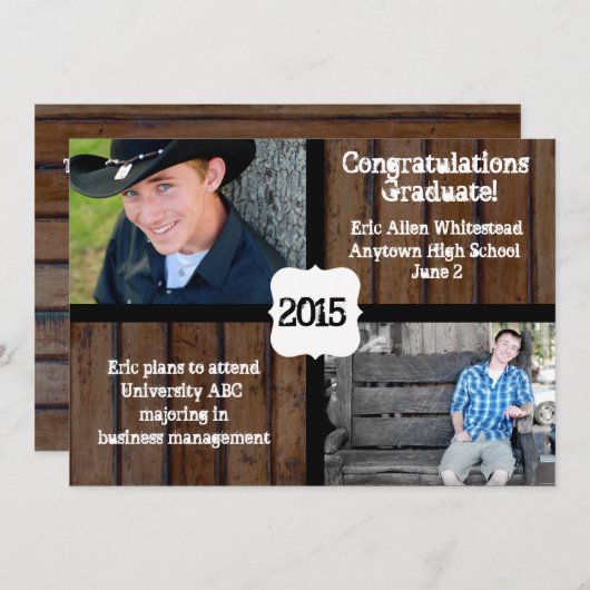 Invitation Faire part de remise de diplôme Photo Bois foncé D (Devant / Derrière)