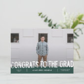 Invitation Faire part de remise de diplôme photo verte grungy (Debout devant)