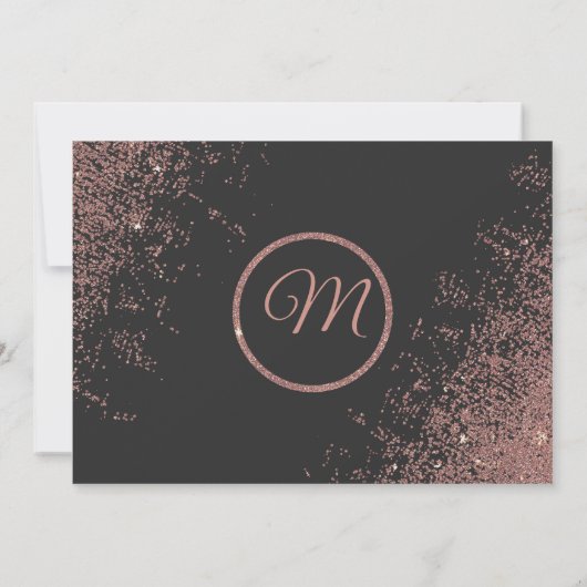 Invitation Faire part de Rose Gold Glitter Sparkles Noir (Dos)