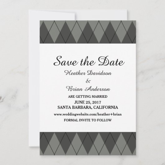 Invitation Faire part de sauvegarde de date Argyle Gris (Devant)