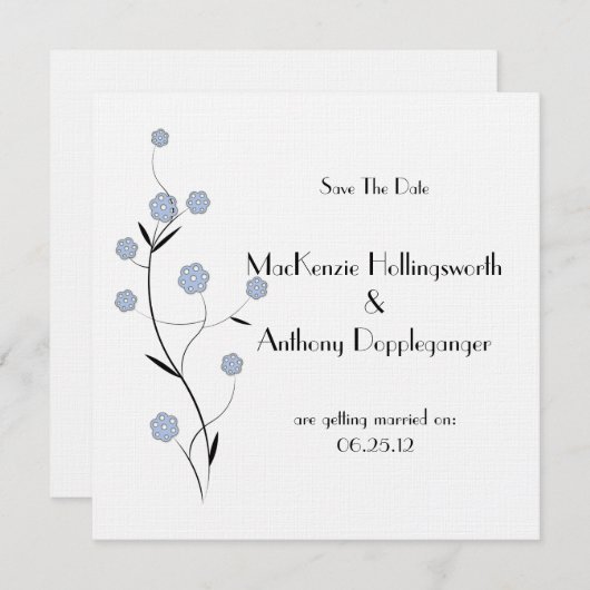 Invitation Faire part floral bleu de sauvegarde (Devant / Derrière)