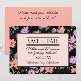 Invitation Faire part floral vintage noir et rose à conserver