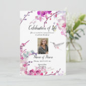 Invitation Faire-part funéraire des orchidées rose (Debout devant)