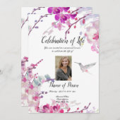 Invitation Faire-part funéraire des orchidées rose (Devant / Derrière)