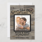 Invitation Faire part industriel gris marron bois rustique (Devant)