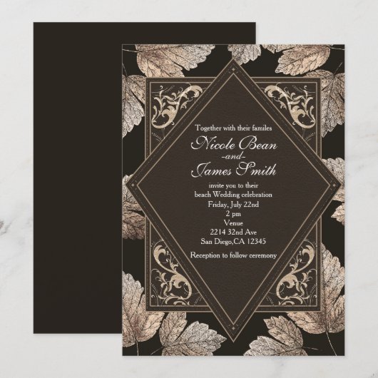 Invitation Faire part rustique d'automne aux feuilles brun fo (Devant / Derrière)
