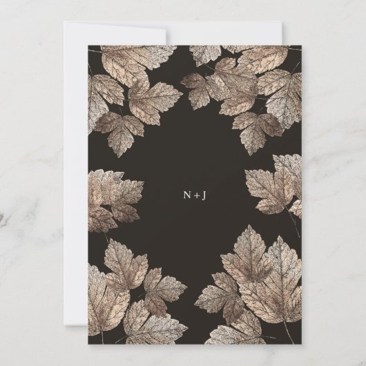 Invitation Faire part rustique d'automne feuilles brun foncé (Dos)