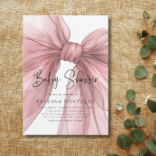 Invitation Faire personnalisée de bébé avec un nœud rose pâle
