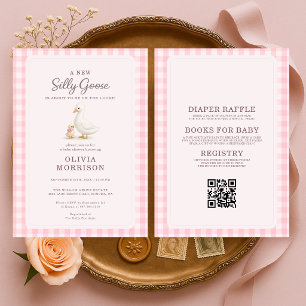 Invitation Faire-Plein de Silly Goose Rose Code QR Baby Showe