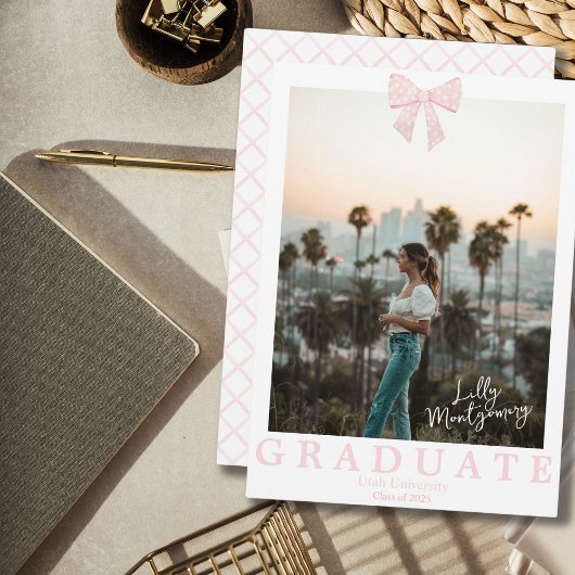 Invitation Faire rose annonce de remise de diplôme avec nœud