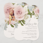 Invitation Faire rose blush succulente sauvegarde la date de  (Devant / Derrière)