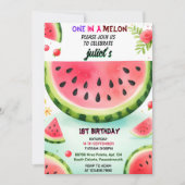 Invitation faire rose été un dans melon premier 1er anniversa (Devant)