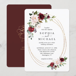 Invitation Faire rougir et floral vin Or Forme ovale Invitati