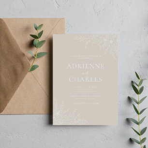 Invitation Faire Simple Floral 1 Beige Huître Mariage Minimal