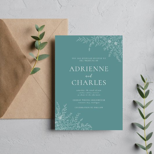 Invitation Faire simple Floral 1 Canard Œuf Teal Mariage Mini