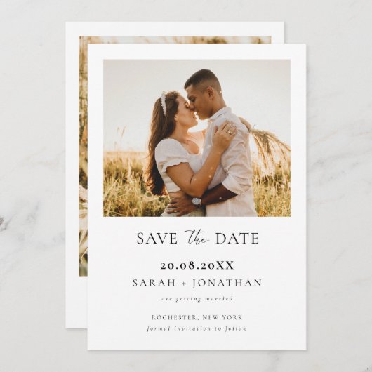 Invitation Faire simple moderne script enregistrer la date ph (Devant / Derrière)