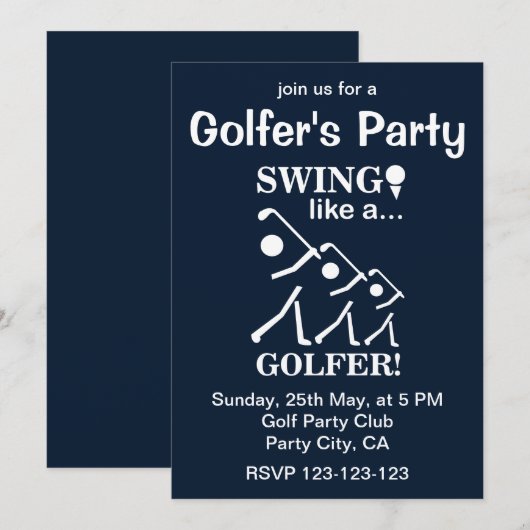 Invitation Faire Swinguer comme un Golfeur Fête de Golf (Devant / Derrière)