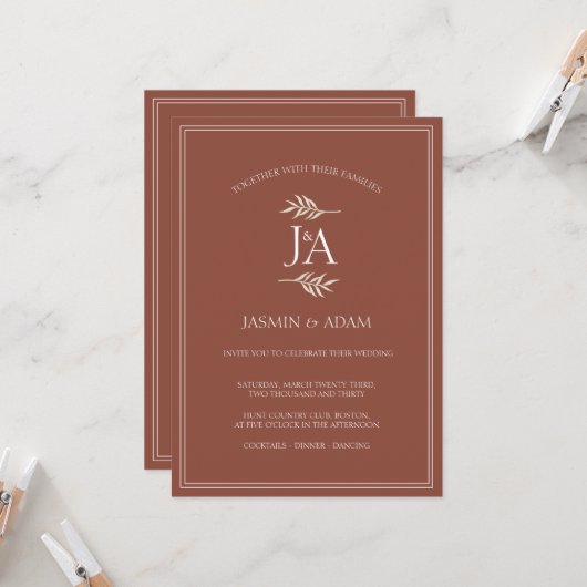 Invitation Faire-Terre-Cuite-Initiales-Classiques-Mariage (Devant/Arrière en situation)