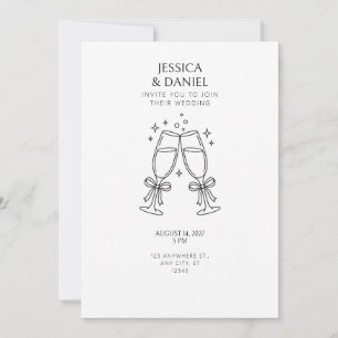 Invitation Faire tinter un verre de champagne ruban invitatio