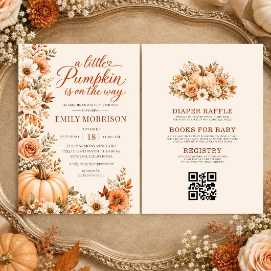 Invitation Faire tomber un petit code QR de citrouille floral