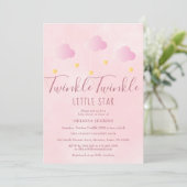 Invitation Faire Twinkle Little Star Baby Shower Fille Rose (Debout devant)