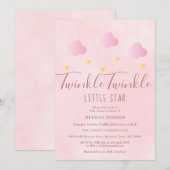 Invitation Faire Twinkle Little Star Baby Shower Fille Rose (Devant / Derrière)